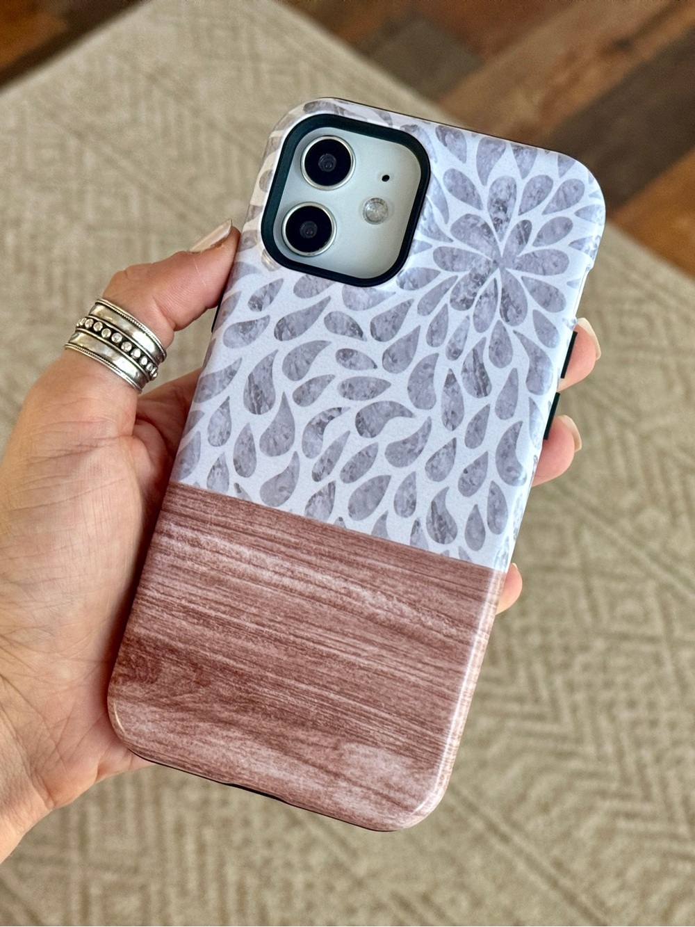 Gray Droplet & Wood-Accent Print MagSafe Phone Case for iPhone 12 or 12 Pro